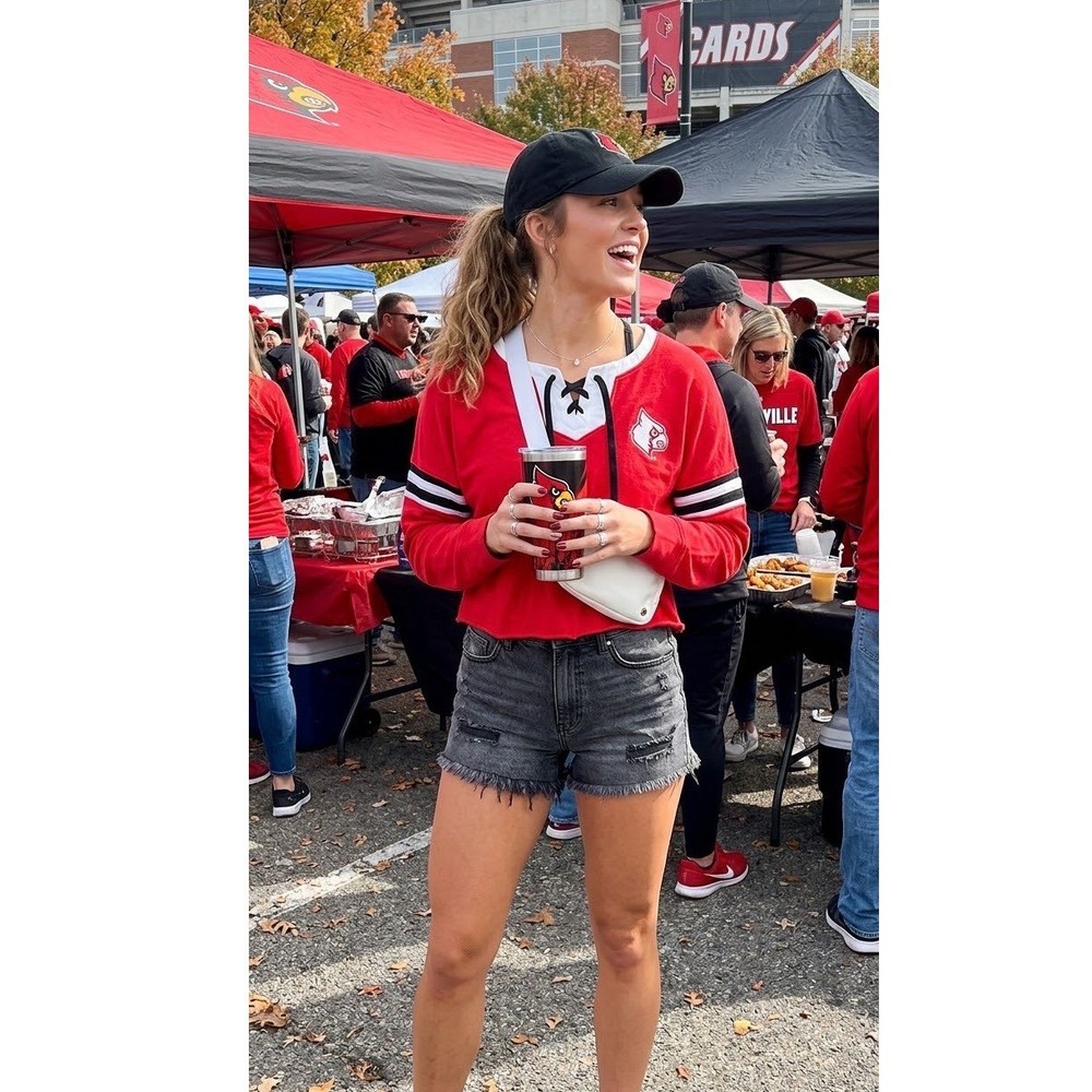 Victoria's Secret PINK Louisville Cardinals Lace Up Sweatshirt Crop L Gameday